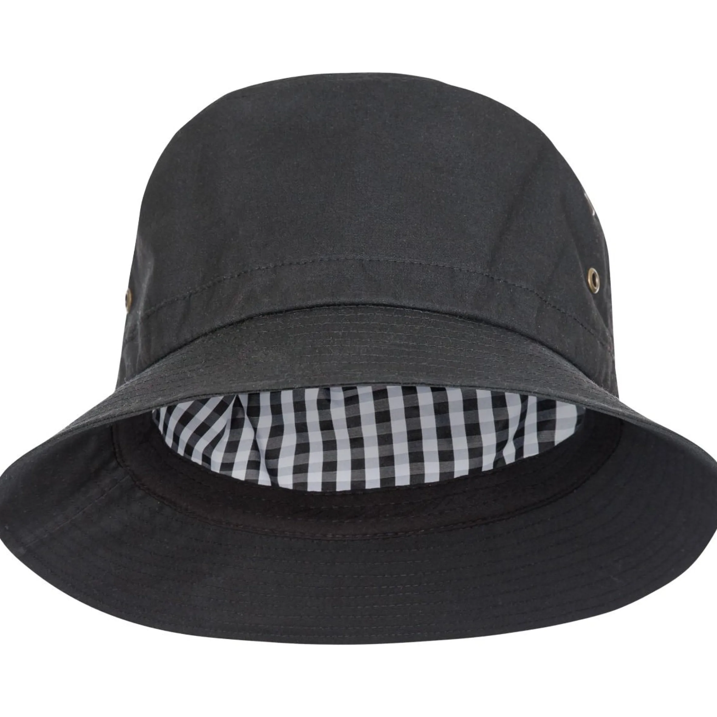 Trespass Adults Bucket Hat Black Inner Check Detail Waxy