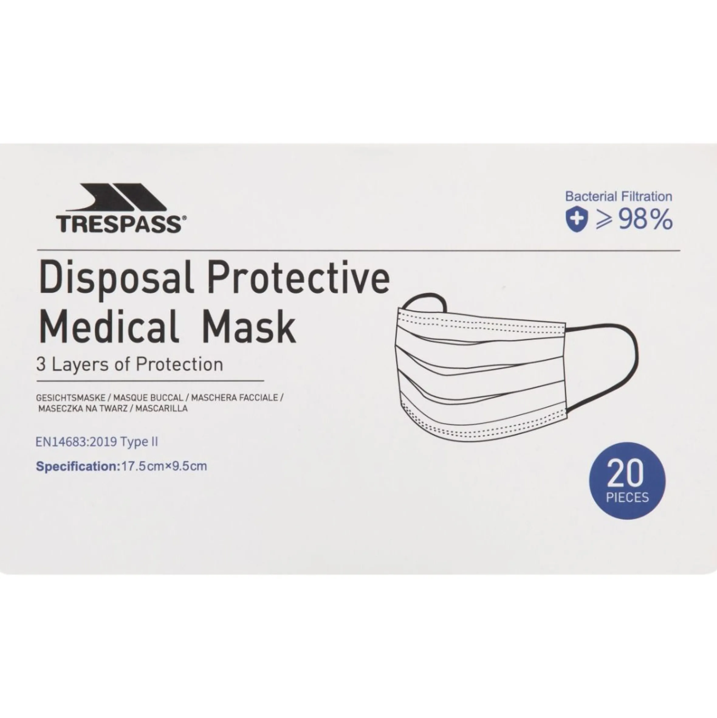 Trespass Medical Grade Disposable Face Mask