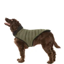 Trespaws Medium Eco Friendly Dog Puffer Jacket in Khaki Lloyd
